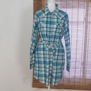 Wrangler Retro Plaid Long Sleeve Belted Shirt Dress Sz Large Western Cowgirl